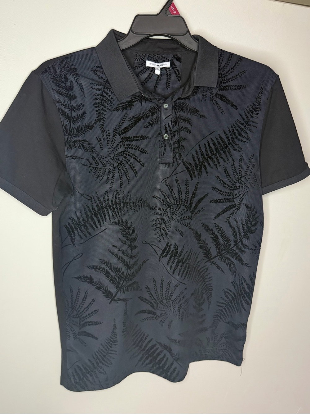 Fashion Nova Black Fern-Print Polo